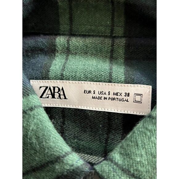 Zara Men Shirt S Green Cotton Plaid Flannel Long Sleeve Button Down 5679/400 NWT - Picture 9 of 13